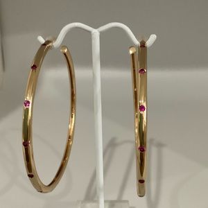 Super light gold hoops with Pink crystals